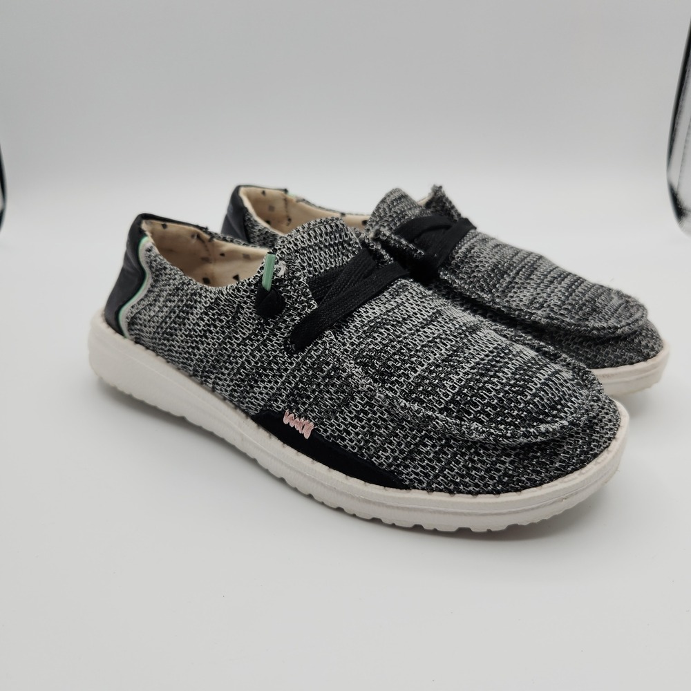 Hey Dude Wendy Sox Sparkling Slip On Shoes Women 6 Black White Comfort Round Toe